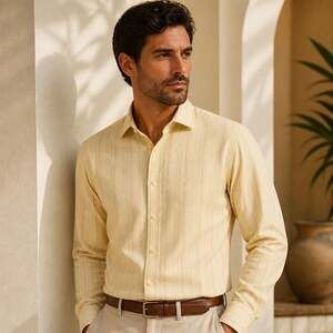 Tailorbyrd Men's Yellow Multi-Color Striped Long Sleeve Button-Down Shirt XL